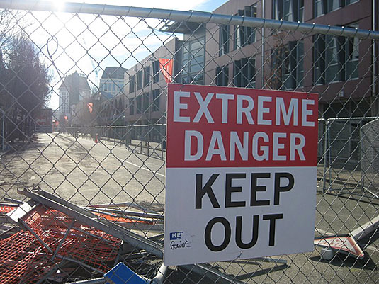Damaged buildings in the Christchurch center