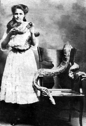 Figure 2. Pitch card of a sideshow snake charmer (author’s collection) (click for larger view)
